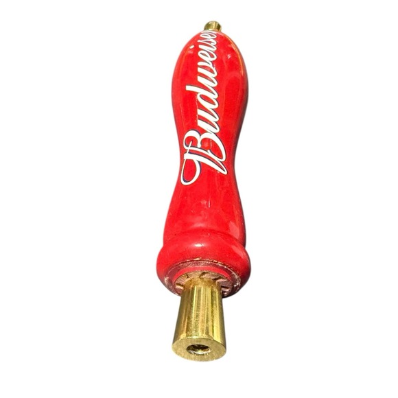 Budweiser Other - Vintage Red Budweiser Beer Tap Handle 12" White Script Gold Base Man Cave